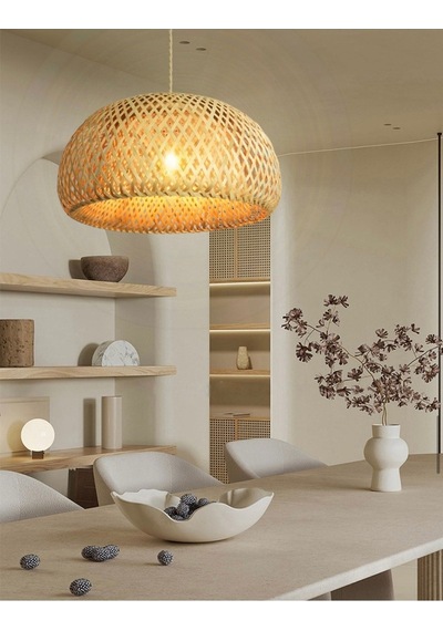Nordic Tasarım Bamboo Avize Hasır Avize 1.sınıf Kalite Naturel Ferahlık Katar Kahve