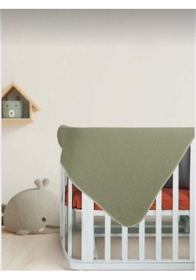 Organik Pamuk, Çoban Dikişli Müslin Bebek Battaniyesi Haki
