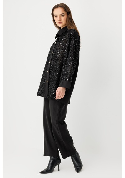 Ghisa Pul Payetli Oversize Takım Siyah - 825108900 Siyah
