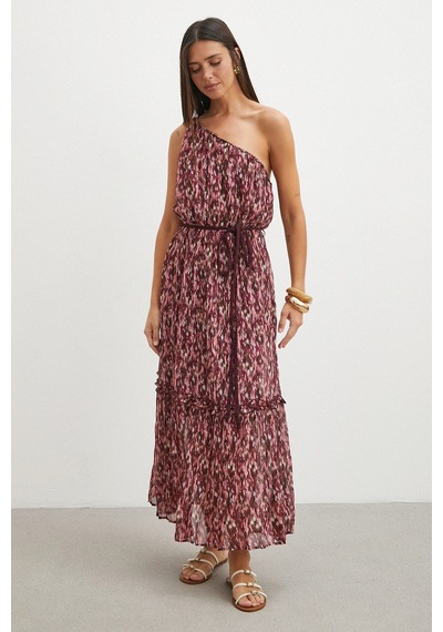 Uterpe One Shoulder Floral Print Maxi Dress Mürdüm