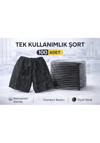 Tek Kullanımlık Şort 100 Adet Nonwoven Kumaş Siyah Standart Beden