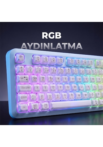 Geezer Crystal Kablolu/kablosuz Bt Wireless Bağlantı Türkçe Q Klavye Mavi-beyaz Sk-710ctm