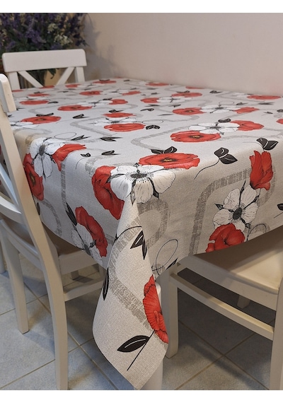 Elyaflı Pvc Muşamba - Desenli Silinebilir Masa Örtüsü Turuncu 130 X 150