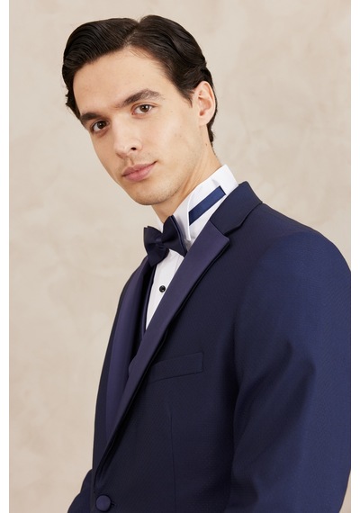 Ac&Co / Altınyıldız Classics Erkek Lacivert Slim Fit Dar Kesim Mono Yaka Desenli Yelekli Smokin Takım Lacivert