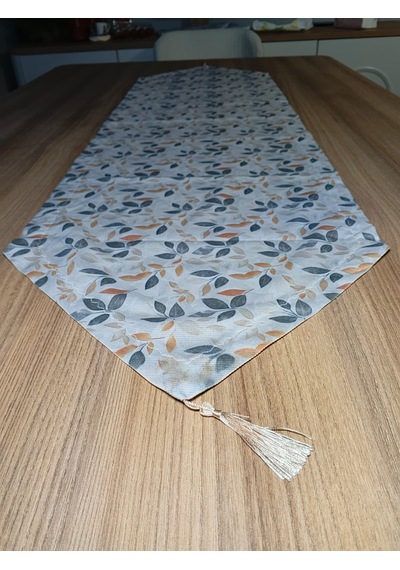 Qulothes Pamuklu Polyester Baskılı Kumaş Özel Püsküllü Zikzak Dikiş Runner Çok Renkli