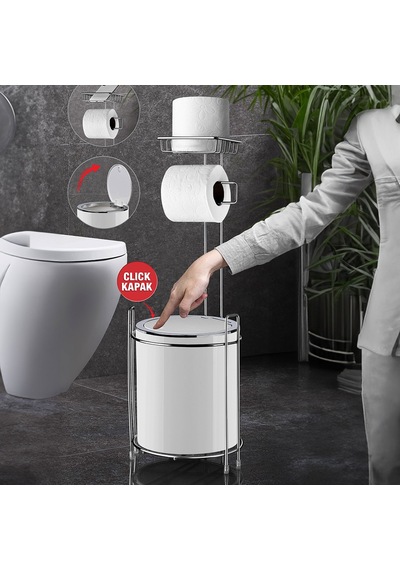 Metalifee Yedekli Wc Kağıtlığı Ve Çöp Kovası - Beyaz Çok Renkli