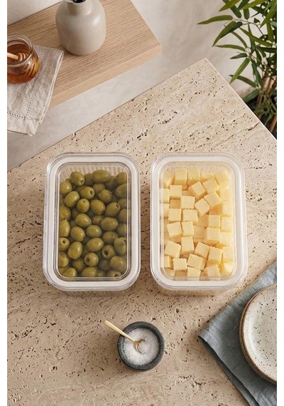 2'li Etiketli Vakumlu Dikdörtgen Saklama Kabı-kahvaltılık 900 Ml Beyaz