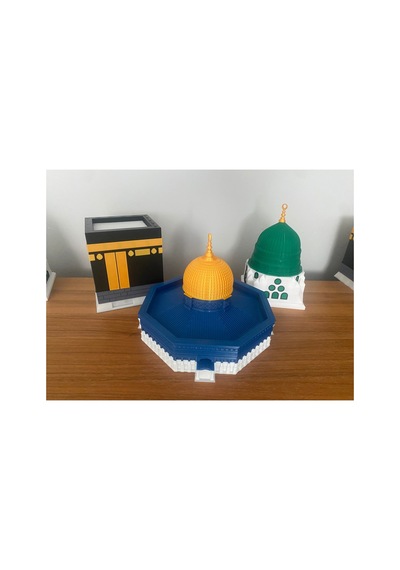 Üçlü Maket Set Küçük Boy Kabe-mescidi Aksa-yeşil Kubbe Gri