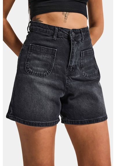 Itsbasic Kadın Koyu Füme 2s6-1 Mom Fit Önden Cepli Denim Şort
