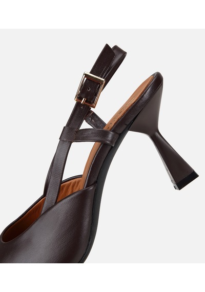 Hotiç Kadın Deri Kahverengi Bantlı Arkası Açık Kısa Topuklu Stiletto