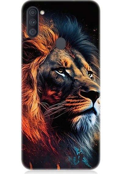 Samsung Galaxy A11 Uyumlu Siyah Fon Aslan Desenli Silikon Kılıf