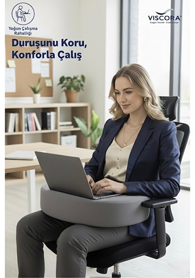 Vıscora Ergonomik Okuma Çalışma Minderi Space Memory Foam Bel & Boyun Destekli Gri