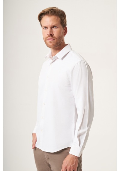 İmza Beyaz-bej Sert Yaka Slim Fit Pamuklu Gömlek 1004265123 Beyaz - K.bej