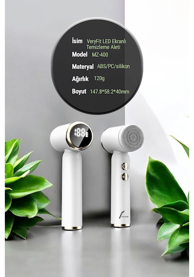 Veryfit 6 In 1 - 3 Aşamalı Su Geçirmez Led Ekranlı Peeling Masaj Cilt Temizleme Bakım Aleti Beyaz