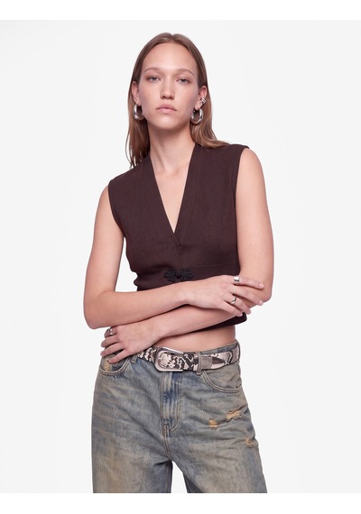 Koton Slim Fit V Yaka Kolsuz Süslü Düğmeli Triko Yelek Kahverengi 7wal20007ıt Kahve