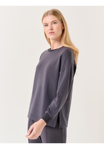 Jimmy Key Antrasit Bisiklet Yaka Uzun Kollu Oversize Sweatshirt Antrasit