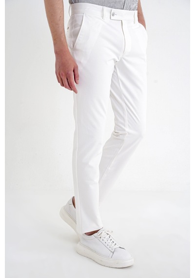 Comfort Fit Yan Cep Pamuklu Dokulu Ekru Pantolon P 1219