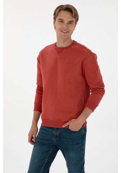 U.S. Polo Assn. Erkek Comfort Fit Bisiklet Yaka Şardonlu Gül Kurusu Basic Sweatshirt 50313757-VR026