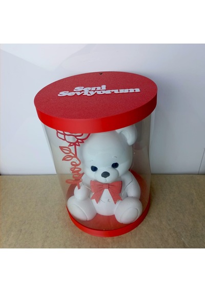Işıklı Güllü Ayıcık Biblo - Beyaz - 25cm Kutulu