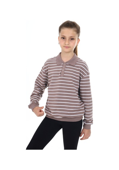 Toontoy Kız Çocuk Çizgili Sweatshirt Koyu Kahverengi