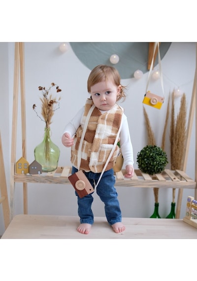Flexi Polar Ekose Bebek Yelek Kahverengi
