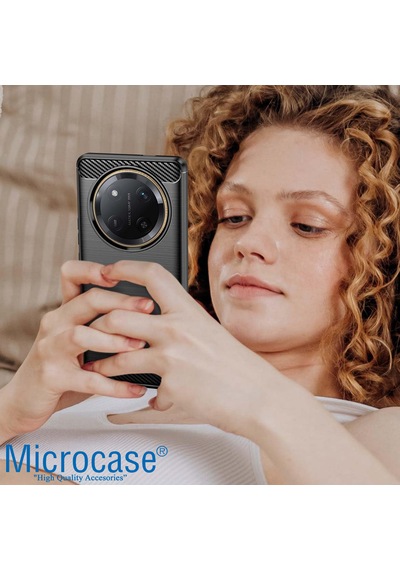 Microcase Honor Magic 7 Lite / Honorx60 Pro 5g/honorx9c 5g İle Uyumlu Brushed Carbon Fiber Silikon Kılıf - Siyah Al3332
