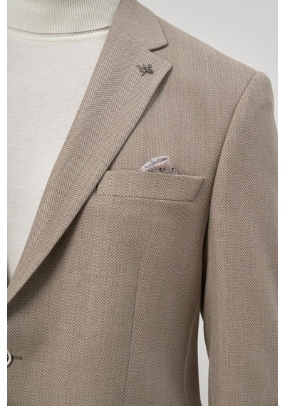 İmza Sütlü Kahverengi Baskılı Gabardin Mono Yaka Tam Astar Çift Yırtmaç 2 Düğme 4 Drop Comfort Fit Classic Ceket 1002245157 Sütlü Kahverengi