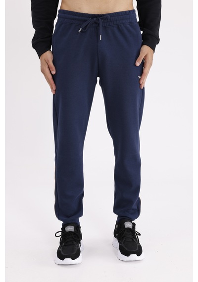 Modal Karışımlı Rahat Kalıp Kordonlu Elastik Bel Yan Cepli Reflektif Şerit Detaylı Ribana Paça Eşofman Altı Navyblue-brown
