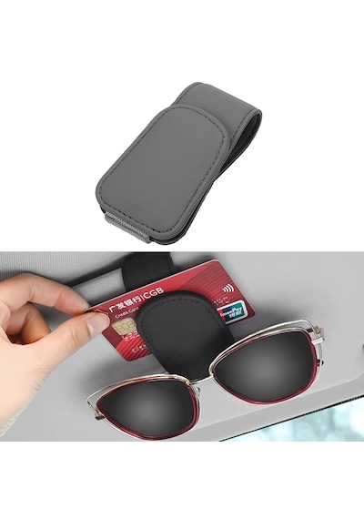 Microcase Universal Suni Deri Oto Güneş Gözlük Tutucu Askılık Mıknatıslı - Al5240 Gri