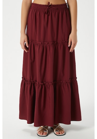 Ritnice Kadın Elanora Bordo Astarlı Katlı Poplin Etek Bordo