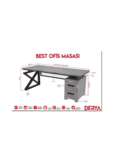 Best Doğal Ahşap Ofis Ve Çalışma Masası -çekmece Modüllü-210 85 76 Cm-açık Ceviz Açık Ceviz