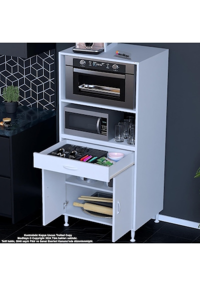 Modilayn Birce Lina Xl-70 X 162,4 X 48 Cm Mini Midi Mikrodalga Fırın Dolabı 1 Çekmece 2 Kapak 4 Göz Raflı
