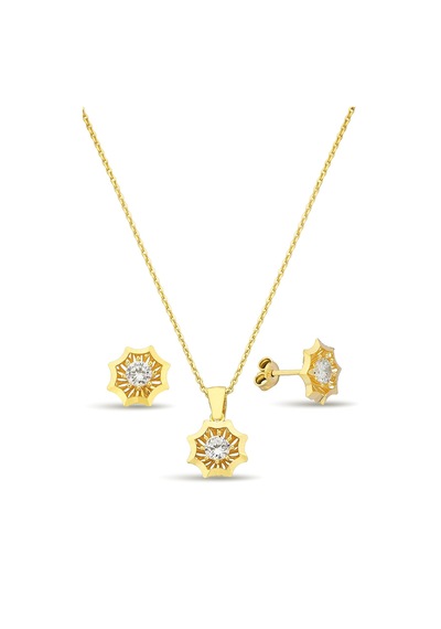 18k Altın Kaplamalı 925 Ayar Gümüş Çiçek Set - 67018702 Altın