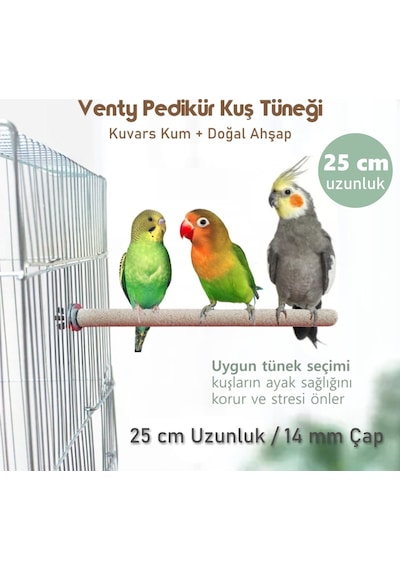 Vixpet Venty Pedikür Papağan Tünek 25 cm Uzunluk 14 mm Çap / 1 Adet - Kumlu Tünek- Zımpara Tünek