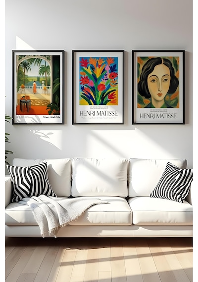 Huhuli Ahşap Siyah Çerçeveli Henri Matisse Tablo Seti Huhu537
