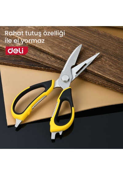 Delı Profesyonel Çok Fonksiyonlu Mutfak Makası 5x100mm Sarı / Gümüş Paslanmaz Çelik