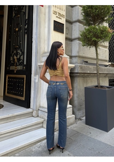 Out Of Standart Kadın Cropped Flare Normal Bel Kot Pantolon İndigo