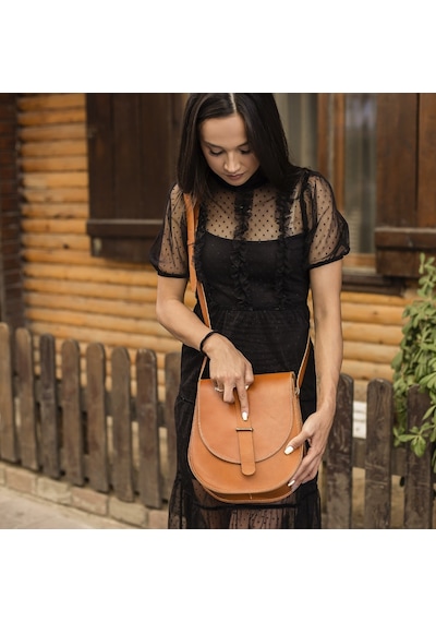 Volk Taba Rengi Hakiki Deri Kadın Omuz Çantası V-B-Cn-T-039