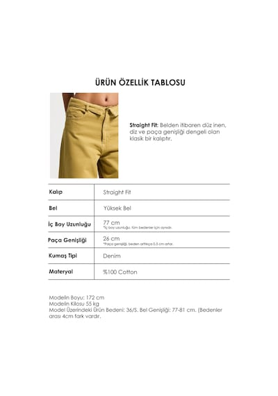 Itsbasic Kadın Hardal 6s6-186 Straight Fit Kemer Detaylı Özel Tasarım Denim Jean