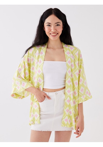 Lcw Vision Yeşil Şal Yaka Desenli Oversize Kadın Kimono