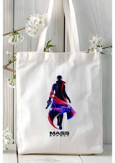 Art Hediye Mass Effect Oyun Baskılı Bez Çanta Omuz Çantası Model 1 Çok Renkli