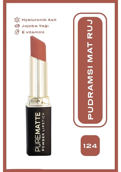 Pure Matte Powder Lipstick No: 124 - Nemlendirici Pudramsı Mat Ruj Çok Renkli