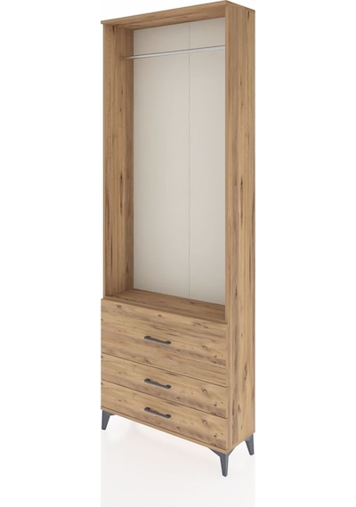 Arges Dolap Tek Raflı 3 Çekmeceli Tek Askılı 88x30x243 Çam-çam Çam