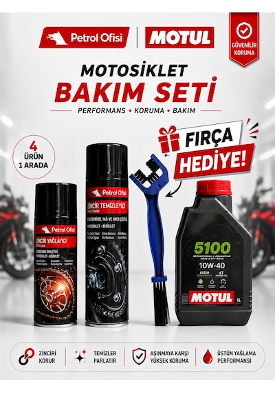 Motul 5100 10w-40 4t 1l Motor Yağı + Zincir Bakım Seti + Fırça