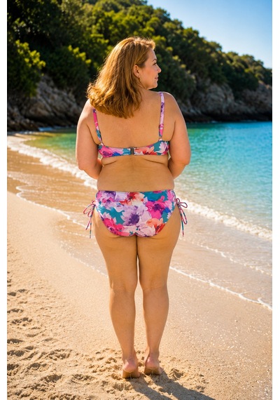 Kaplı Kesim Desenli İp Detaylı Bikini Takımı Çok Renkli