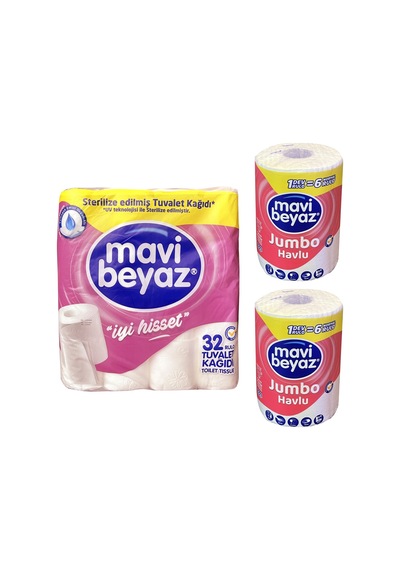 Mavi Beyaz 2 Katlı Tuvalet Kağıdı 32'li + Jumbo Havlu 2'li