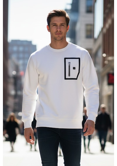 Remsa Erkek Fermuar Detay Bisiklet Yaka Pamuklu Sweatshirt 24722 Ekru Ekru