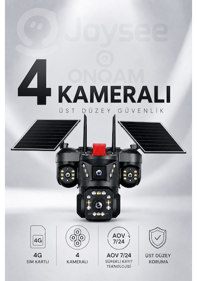 4 Kameralı 12mp 4g Sim Kartlı Çift Solar Panelli Aov Güvenlik Kamerası