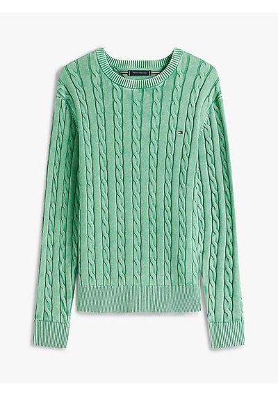 Tommy Hilfiger Classıc Cable Gmd C Nk Erkek Yeşil Kazak - Mw0mw39524