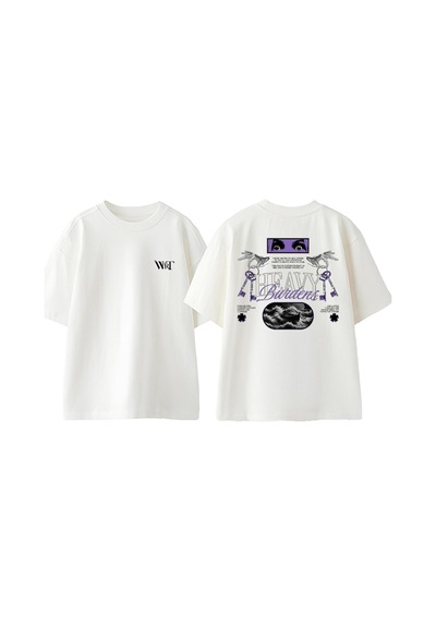 Thewert Heavy Burdens Tasarım Sırt Baskılı Pamuk Beyaz Oversize T-shirt